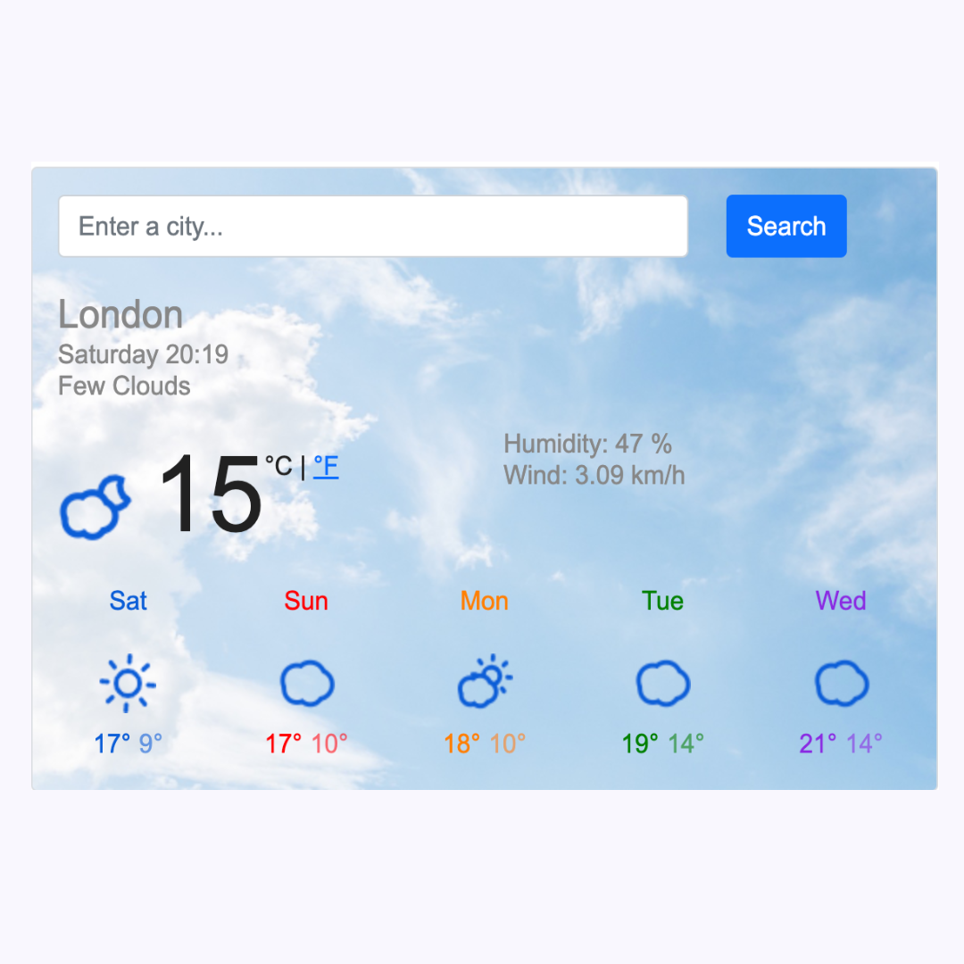 Weather React project preview